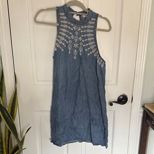 Speechless Denim Blue Dress with White Patterns
